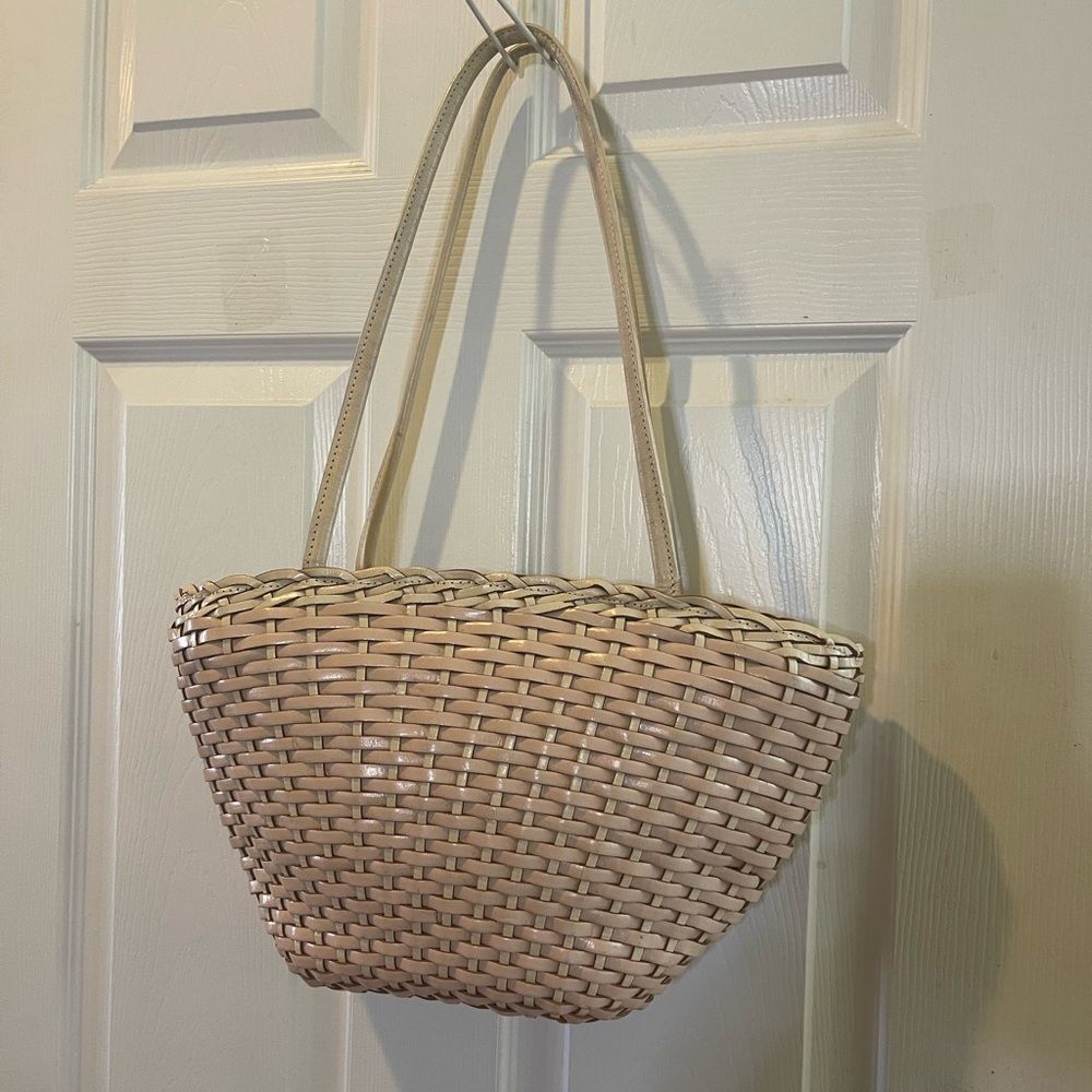 Ellepi made in Italy hand made leather pale Pink and Beige Woven half moon Tote.